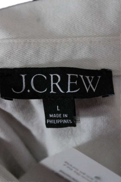 J Crew Womens White Striped Cotton Collared Button Long Sleeve Polo Size L