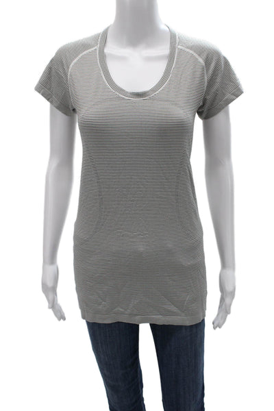 Lululemon Women Striped Scoop Neck Short Sleeve Basic T-Shirt Gray Size S