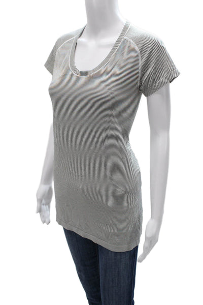 Lululemon Women Striped Scoop Neck Short Sleeve Basic T-Shirt Gray Size S