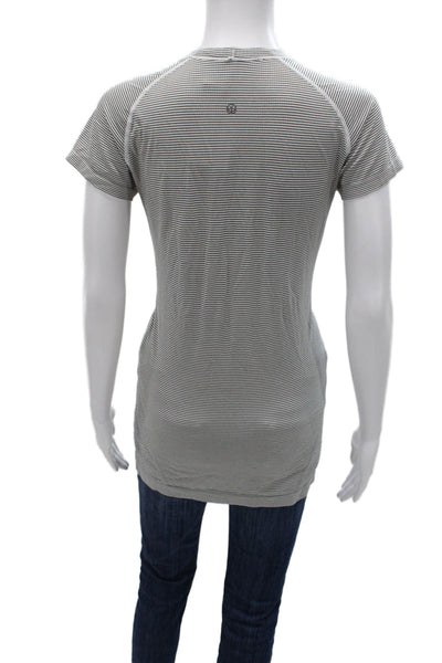 Lululemon Women Striped Scoop Neck Short Sleeve Basic T-Shirt Gray Size S
