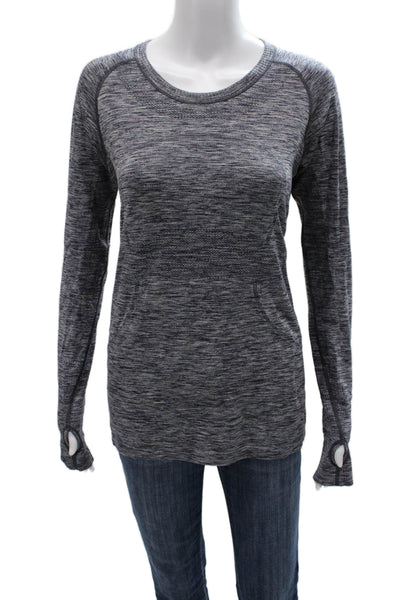 Lululemon Women Basic T-Shirt Gray Nylon Crewneck Pullover Long Sleeve Size S
