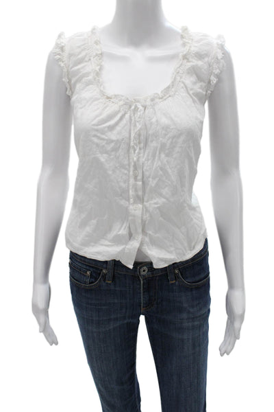 J Crew Women Basic Cotton Scoop Neck Sleeveless Button Blouse White Size L
