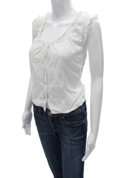 J Crew Women Basic Cotton Scoop Neck Sleeveless Button Blouse White Size L