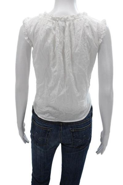 J Crew Women Basic Cotton Scoop Neck Sleeveless Button Blouse White Size L