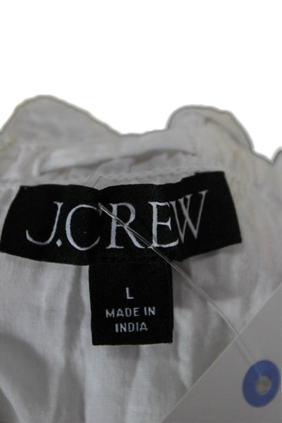 J Crew Women Basic Cotton Scoop Neck Sleeveless Button Blouse White Size L