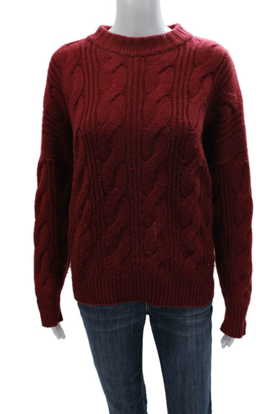 Naadam Women Pullover Sweater Red Wool Crew Neck Long Sleeve Size S