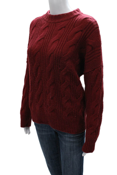 Naadam Women Pullover Sweater Red Wool Crew Neck Long Sleeve Size S