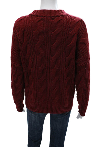 Naadam Women Pullover Sweater Red Wool Crew Neck Long Sleeve Size S