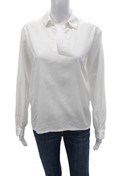 Birds of Paradis Women Basic White Cotton Collared Long Sleeve Blouse Size M
