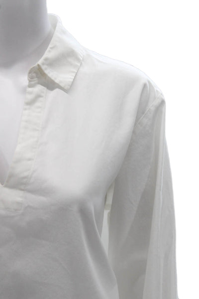 Birds of Paradis Women Basic White Cotton Collared Long Sleeve Blouse Size M