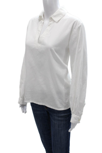 Birds of Paradis Women Basic White Cotton Collared Long Sleeve Blouse Size M
