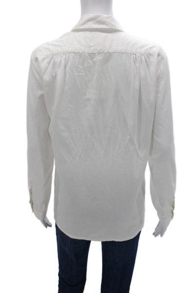Birds of Paradis Women Basic White Cotton Collared Long Sleeve Blouse Size M