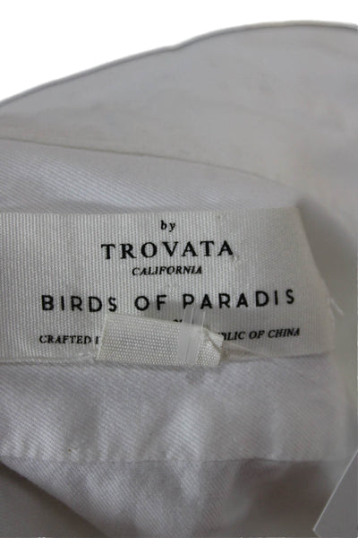 Birds of Paradis Women Basic White Cotton Collared Long Sleeve Blouse Size M
