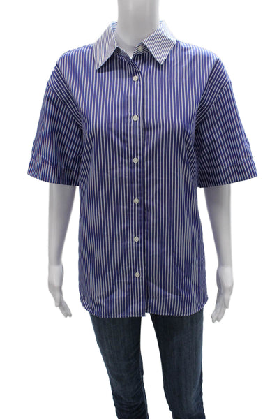 JW Anderson Womens Striped Collared Short Sleeve Button-Up Top Polyester Size L