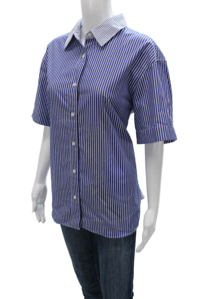 JW Anderson Womens Striped Collared Short Sleeve Button-Up Top Polyester Size L