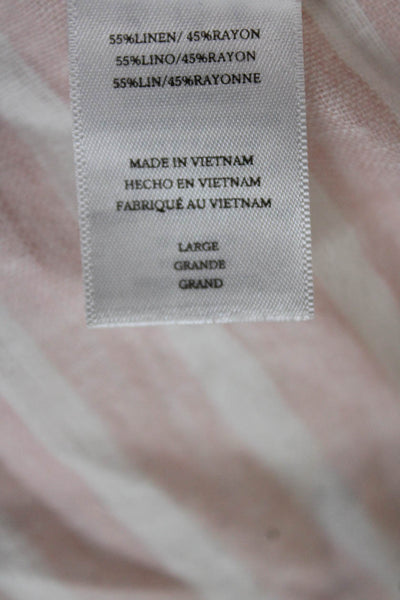 Rails Womens Pink Striped Linen Collared Short Sleeve Button-Up Top Size L