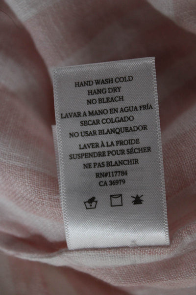 Rails Womens Pink Striped Linen Collared Short Sleeve Button-Up Top Size L