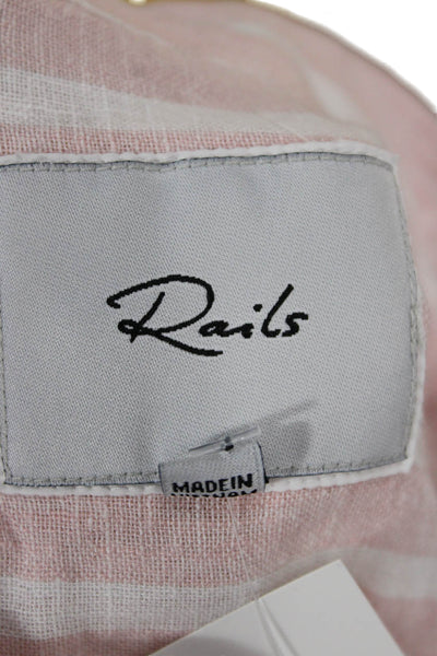 Rails Womens Pink Striped Linen Collared Short Sleeve Button-Up Top Size L