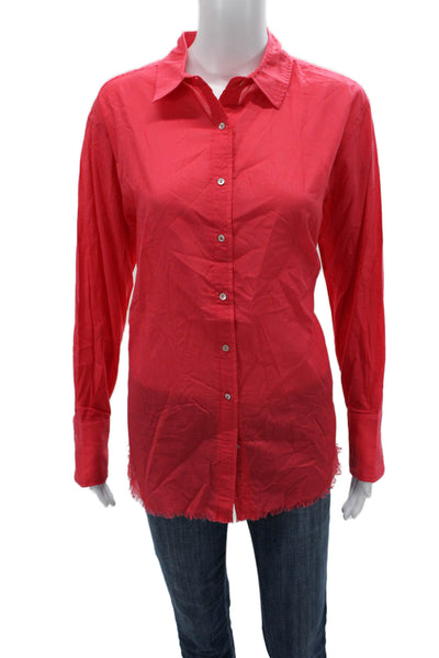 Line Womens Red Cotton Collared Long Sleeve Button Up Top Basic Size M
