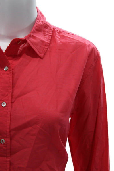 Line Womens Red Cotton Collared Long Sleeve Button Up Top Basic Size M