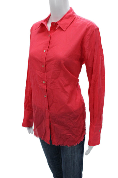 Line Womens Red Cotton Collared Long Sleeve Button Up Top Basic Size M