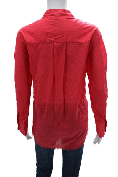 Line Womens Red Cotton Collared Long Sleeve Button Up Top Basic Size M