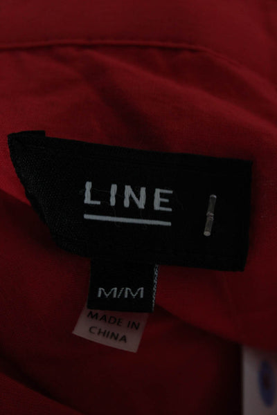 Line Womens Red Cotton Collared Long Sleeve Button Up Top Basic Size M