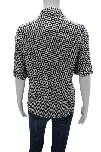 ONIA Womens Blue Collared Short Sleeve Button Up Viscose Geometric Top Size M