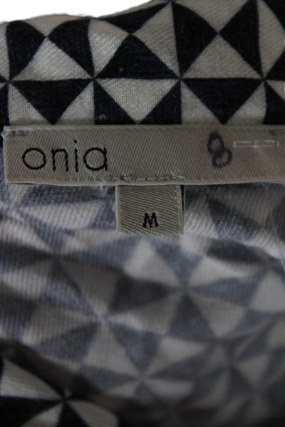 ONIA Womens Blue Collared Short Sleeve Button Up Viscose Geometric Top Size M