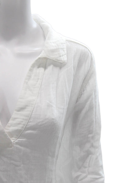 Xirena Women White Cotton Collared 3/4 Sleeve Tunic Pullover Size L
