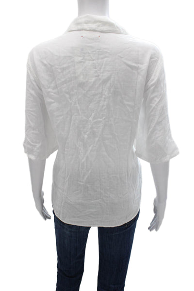 Xirena Women White Cotton Collared 3/4 Sleeve Tunic Pullover Size L