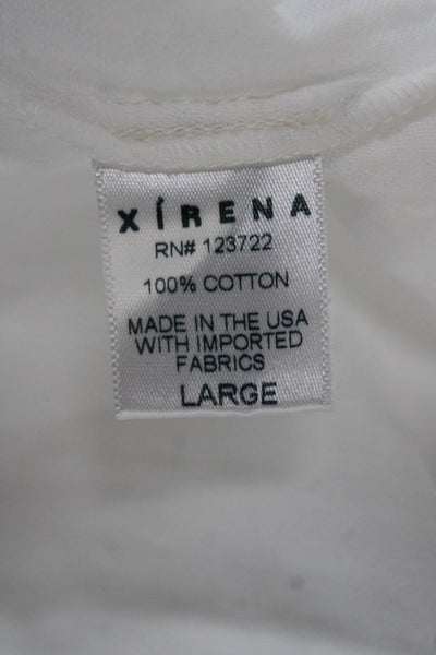 Xirena Women White Cotton Collared 3/4 Sleeve Tunic Pullover Size L