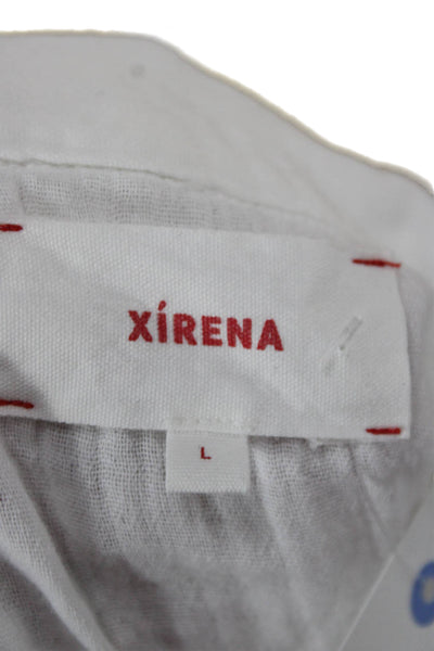 Xirena Women White Cotton Collared 3/4 Sleeve Tunic Pullover Size L