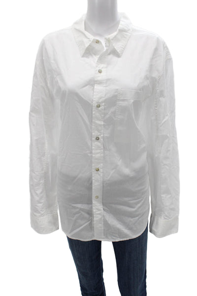 Amo Women Basic Collared Button-Up Pima Cotton Long Sleeve White Size L