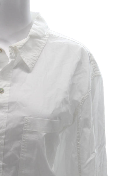 Amo Women Basic Collared Button-Up Pima Cotton Long Sleeve White Size L