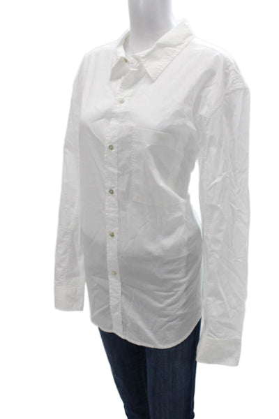 Amo Women Basic Collared Button-Up Pima Cotton Long Sleeve White Size L