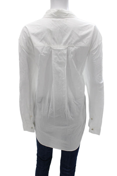 Amo Women Basic Collared Button-Up Pima Cotton Long Sleeve White Size L