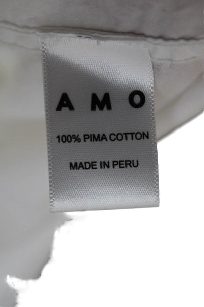 Amo Women Basic Collared Button-Up Pima Cotton Long Sleeve White Size L