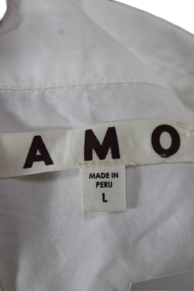 Amo Women Basic Collared Button-Up Pima Cotton Long Sleeve White Size L