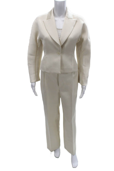 Zara Womens Pantsuit Ivory Polyester Long Sleeve Buttoned Size XS