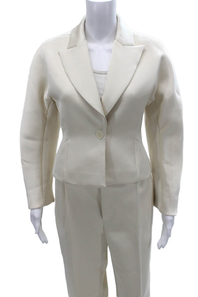 Zara Womens Pantsuit Ivory Polyester Long Sleeve Buttoned Size XS