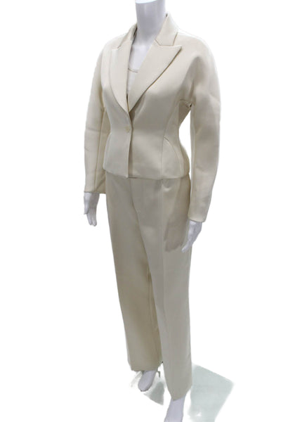 Zara Womens Pantsuit Ivory Polyester Long Sleeve Buttoned Size XS