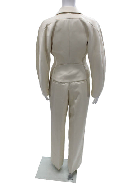Zara Womens Pantsuit Ivory Polyester Long Sleeve Buttoned Size XS