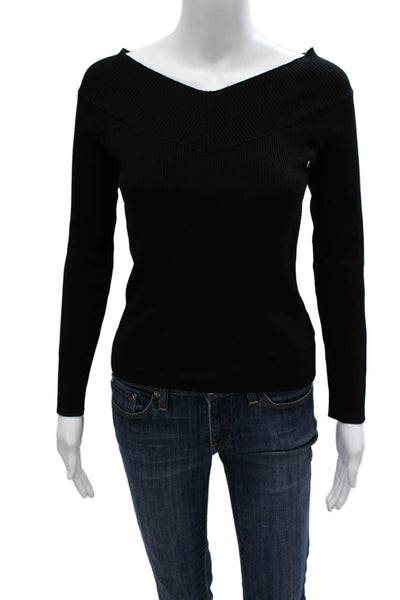 525 America Womens Basic Black Rayon V Neck Long Sleeve Sweater Size M