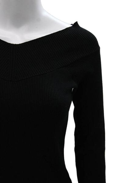 525 America Womens Basic Black Rayon V Neck Long Sleeve Sweater Size M