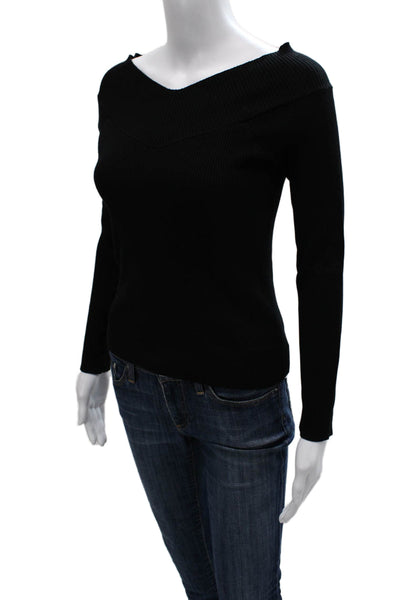 525 America Womens Basic Black Rayon V Neck Long Sleeve Sweater Size M