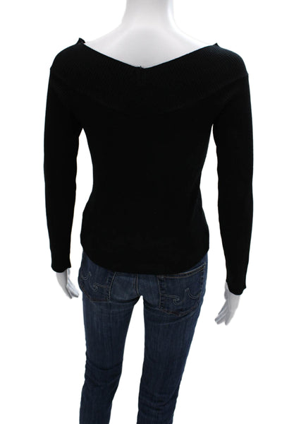 525 America Womens Basic Black Rayon V Neck Long Sleeve Sweater Size M