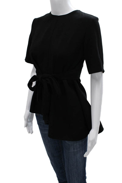 Zara Woman Women Tunic Blouse Black Round Neck Short Sleeve Tie Size XS