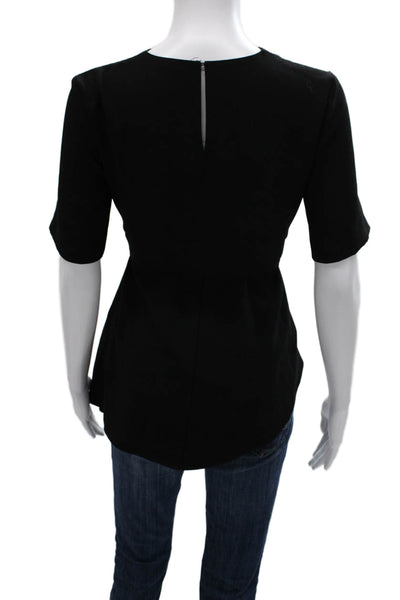 Zara Woman Women Tunic Blouse Black Round Neck Short Sleeve Tie Size XS