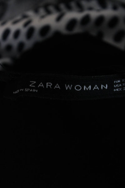 Zara Woman Women Tunic Blouse Black Round Neck Short Sleeve Tie Size XS